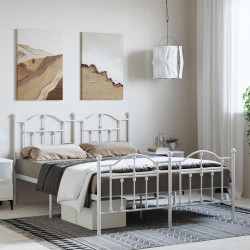 Estrutura de cama com cabeceira e pés 135x190 cm metal branco