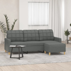 Sofá de 3 lugares com apoio de pés 180 cm tecido cinza-escuro