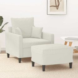 Poltrona com apoio de pés 60 cm veludo cor creme