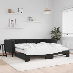 Sofá-cama com gavetão e colchões 100x200 cm veludo preto