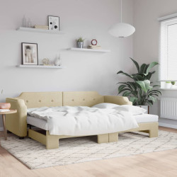 Sofá-cama com gavetão 90x200 cm tecido cor creme
