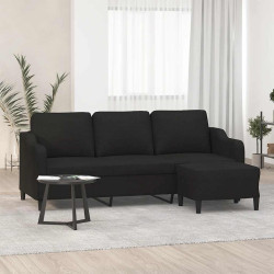 Sofá de 3 lugares com apoio de pés 180 cm tecido preto