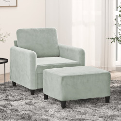Poltrona com apoio de pés 60 cm veludo cinzento-claro