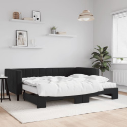 Sofá-cama com gavetão e colchões 90x190 cm veludo preto