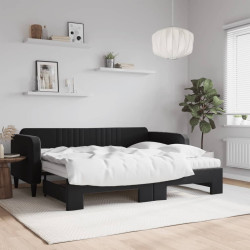 Sofá-cama com gavetão e colchões 90x200 cm veludo preto