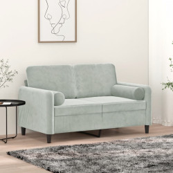 Sofá 2 lugares + almofadas decorativas 120cm veludo cinza-claro