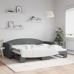 Sofá-cama com gavetão 90x200 cm tecido cinzento-escuro