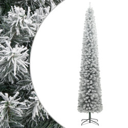 Árvore de natal fina c/ suporte e flocos de neve 270 cm PVC