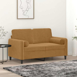 Sofá 2 lugares c/ almofadas decorativas 120 cm veludo castanho