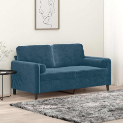 Sofá 2 lugares c/ almofadas decorativas 140 cm veludo azul