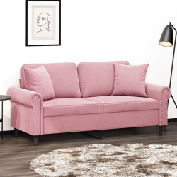 Sofá 2 lugares c/ almofadas decorativas 140 cm veludo rosa