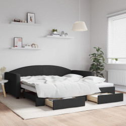 Sofá-cama com gavetão e gavetas 100x200 cm tecido preto