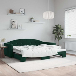 Sofá-cama com gavetão 90x200 cm veludo verde-escuro