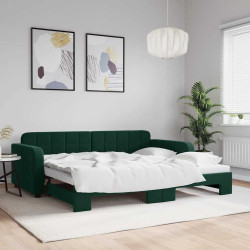 Sofá-cama com gavetão 90x200 cm veludo verde-escuro