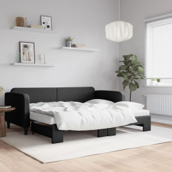 Sofá-cama com gavetão e colchões 90x200 cm tecido preto