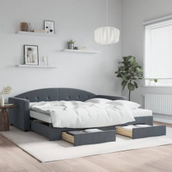 Sofá-cama c/ gavetão e gavetas 100x200cm veludo cinzento-escuro