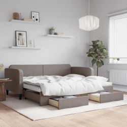Sofá-cama c/ gavetão/gavetas 90x200 cm tecido cinza-acastanhado