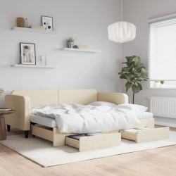 Sofá-cama com gavetão e gavetas 90x200 cm tecido cor creme