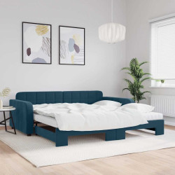 Sofá-cama com gavetão e colchões 100x200 cm veludo azul