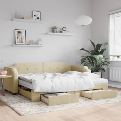 Sofá-cama com gavetão e gavetas 90x200 cm tecido cor creme