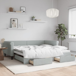 Sofá-cama c/ gavetão e gavetas 100x200 cm veludo cinzento-claro