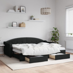 Sofá-cama com gavetão e gavetas 80x200 cm tecido preto