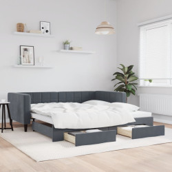 Sofá-cama c/ gavetão e gavetas 100x200cm veludo cinzento-escuro