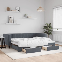 Sofá-cama c/ gavetão e gavetas 90x190 cm veludo cinzento-escuro