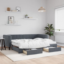 Sofá-cama c/ gavetão e gavetas 90x200 cm veludo cinzento-escuro
