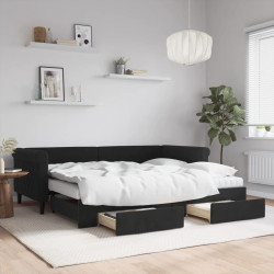 Sofá-cama com gavetão e gavetas 90x200 cm veludo preto