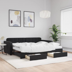 Sofá-cama com gavetão e gavetas 90x200 cm veludo preto