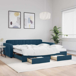 Sofá-cama com gavetão e gavetas 100x200 cm veludo azul