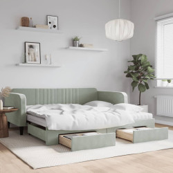 Sofá-cama c/ gavetão e gavetas 100x200 cm veludo cinzento-claro