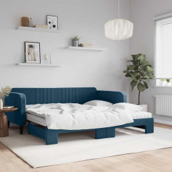 Sofá-cama com gavetão e colchões 100x200 cm veludo azul