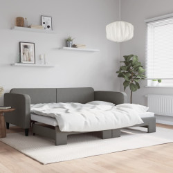 Sofá-cama com gavetão 100x200 cm tecido cinzento-escuro
