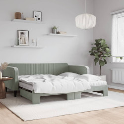 Sofá-cama c/ gavetão e colchões 90x190 cm veludo cinzento-claro