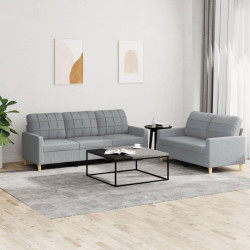 2 Pcs conjunto de sofás com almofadões tecido cinzento-claro