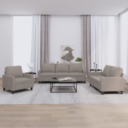 3 Pcs conjunto de sofás com almofadões tecido cinza-acastanhado