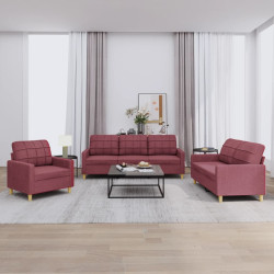 3 Pcs conjunto de sofás com almofadões tecido vermelho tinto