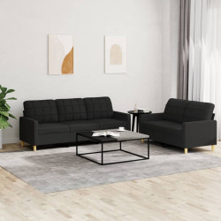 2 Pcs conjunto de sofás com almofadões tecido preto