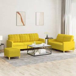 3 Pcs conjunto de sofás com almofadões tecido amarelo-claro