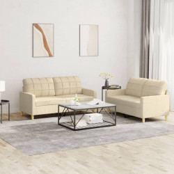 2 Pcs conjunto de sofás com almofadões tecido cor creme