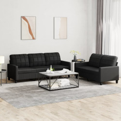 2 Pcs conjunto de sofás com almofadões couro artificial preto