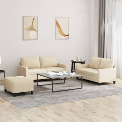3 Pcs conjunto de sofás com almofadões tecido cor creme