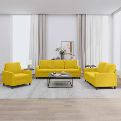 3 Pcs conjunto de sofás com almofadões veludo amarelo