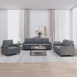 3 Pcs conjunto de sofás com almofadões veludo cinzento-escuro