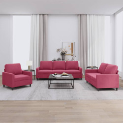 3 Pcs conjunto de sofás com almofadões veludo vermelho tinto