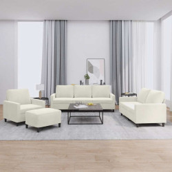 4 Pcs conjunto de sofás com almofadões veludo cor creme