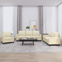 3 Pcs conjunto sofás c/ almofadões couro artificial cor creme