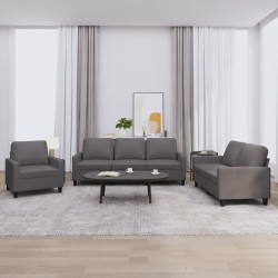 3 Pcs conjunto de sofás c/ almofadões couro artificial cinzento